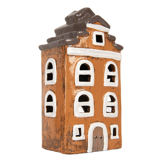 Clayre &amp; Eef   | Decoratie Huisje Oranje Grijs 13x10x24 cm | 6CE2203