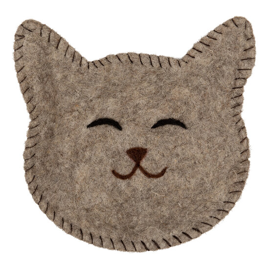 Clayre & Eef | Vilten schaal Kat Grijs Bruin 15x16x4 cm | 66301