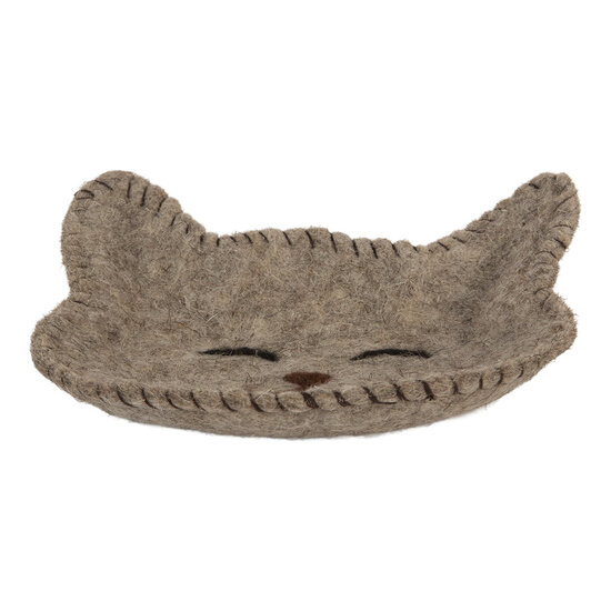 Clayre & Eef | Vilten schaal Kat Grijs Bruin 15x16x4 cm | 66301