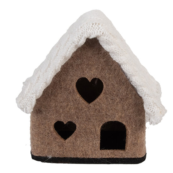 Clayre &amp; Eef   | Vilten Huis Bruin Wit 13x10x13 cm | 66306