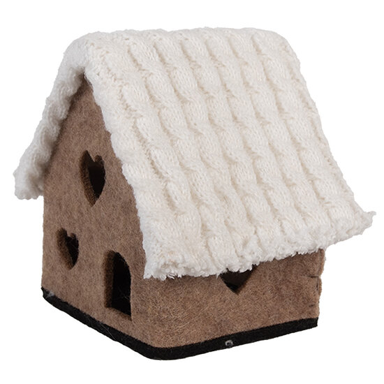 Clayre &amp; Eef   | Vilten Huis Bruin Wit 13x10x13 cm | 66306