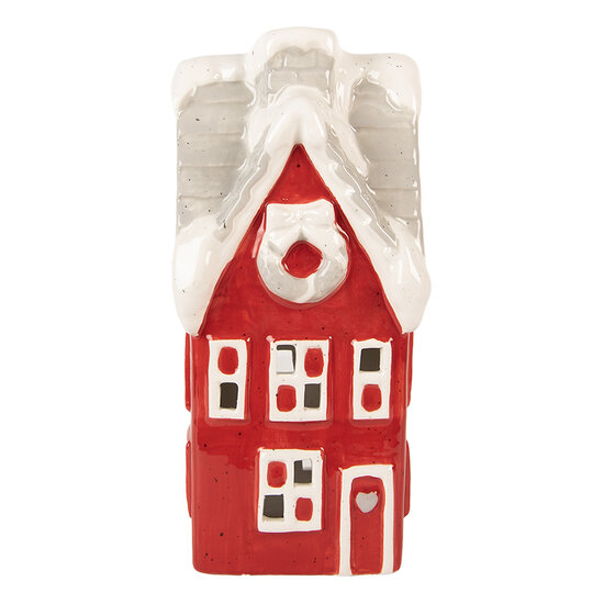 Clayre & Eef | Decoratie Huisje LED Rood Grijs 11x10x24 cm | 6CE2220R
