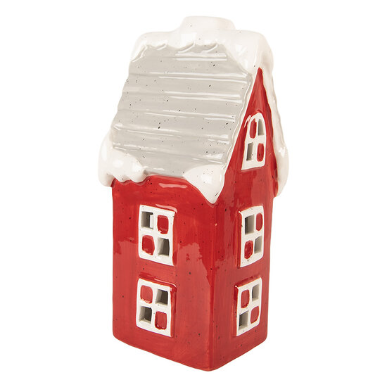 Clayre & Eef | Decoratie Huisje LED Rood Grijs 11x10x24 cm | 6CE2220R