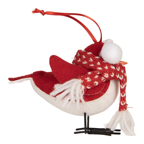 Clayre &amp; Eef   | Decoratie beeld Vogel Rood Wit 12x7x10 cm | 66341