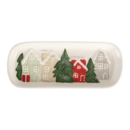 Clayre & Eef | Serveerschaal Wit Groen 30x12x3 cm | 6CE2223