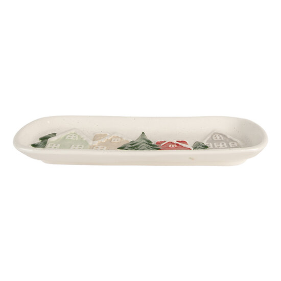 Clayre & Eef | Serveerschaal Wit Groen 30x12x3 cm | 6CE2223