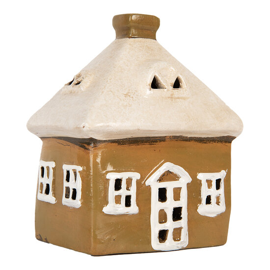 Clayre & Eef | Decoratie Huisje Bruin Beige 12x9x14 cm | 6CE2184