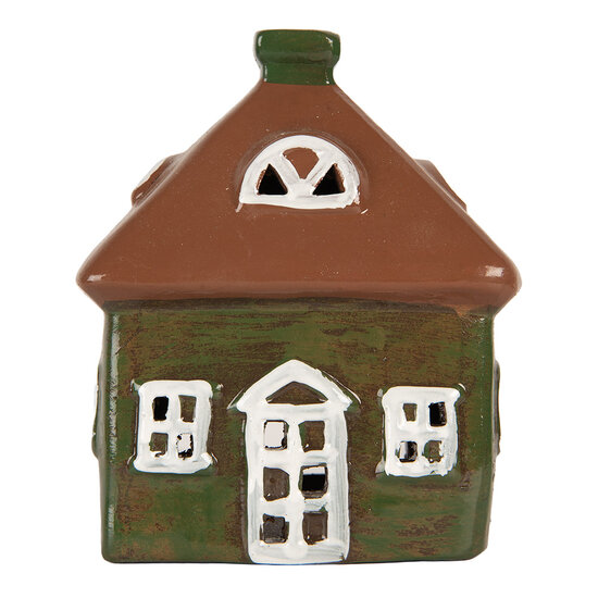 Clayre & Eef | Decoratie Huisje Groen Bruin 12x9x14 cm | 6CE2185