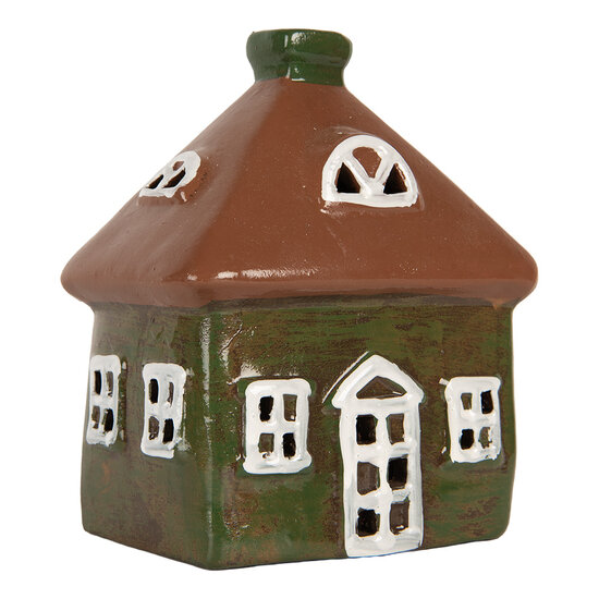 Clayre & Eef | Decoratie Huisje Groen Bruin 12x9x14 cm | 6CE2185
