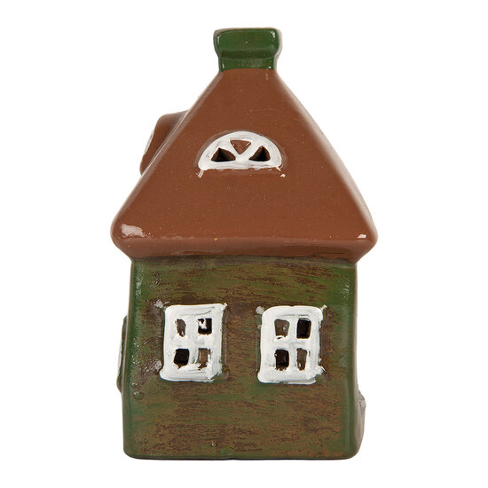 Clayre & Eef | Decoratie Huisje Groen Bruin 12x9x14 cm | 6CE2185