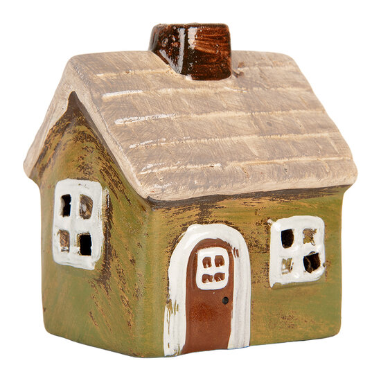 Clayre & Eef | Decoratie Huisje Groen Beige 8x7x10 cm | 6CE2186