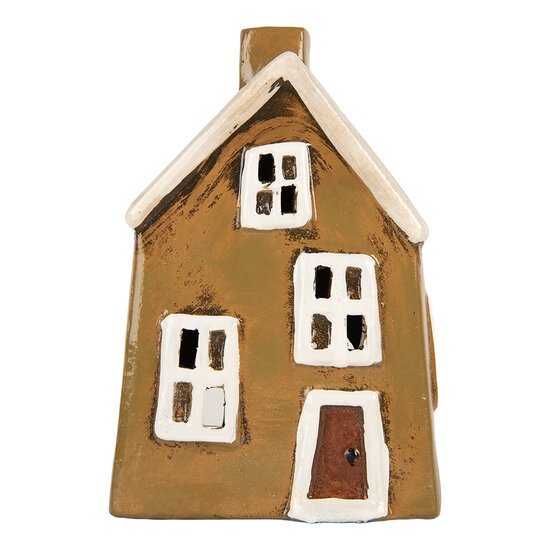 Clayre & Eef | Decoratie Huisje Bruin Beige 12x8x18 cm | 6CE2187