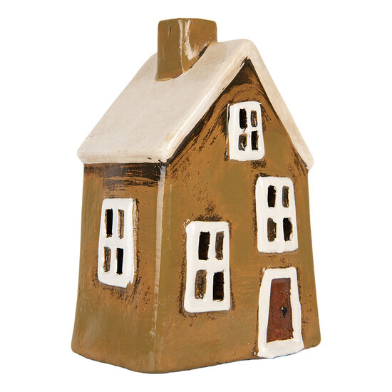 Clayre & Eef | Decoratie Huisje Bruin Beige 12x8x18 cm | 6CE2187