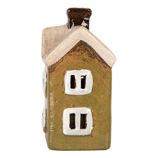 Clayre & Eef | Decoratie Huisje Groen Beige 11x7x13 cm | 6CE2188