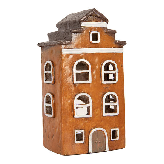 Clayre &amp; Eef   | Decoratie Huisje Oranje Grijs 20x15x34 cm | 6MG0124