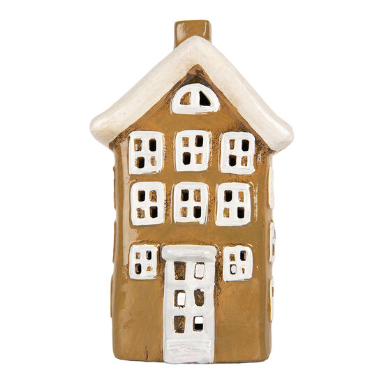 Clayre & Eef | Decoratie Huisje Bruin Beige 12x8x19 cm | 6CE2194