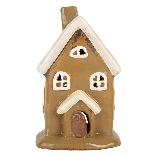 Clayre & Eef | Decoratie Huisje Bruin Beige 10x10x16 cm | 6CE2195