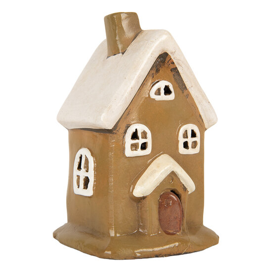 Clayre & Eef | Decoratie Huisje Bruin Beige 10x10x16 cm | 6CE2195