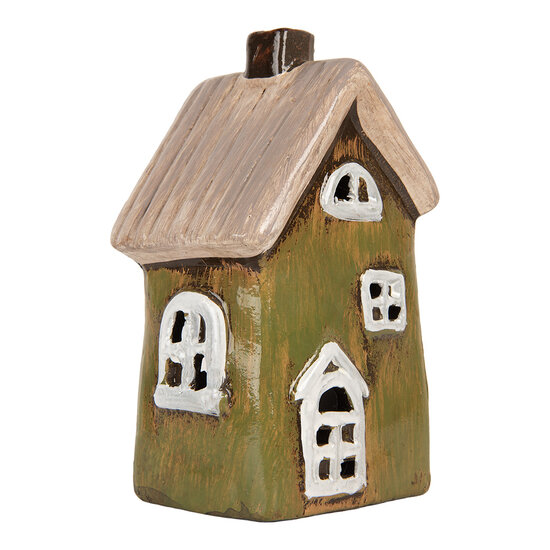 Clayre & Eef | Decoratie Huisje Groen Beige 9x7x15 cm | 6CE2196