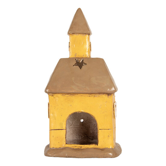 Clayre &amp; Eef   | Decoratie Huisje Geel Bruin 23x17x43 cm | 6MG0127