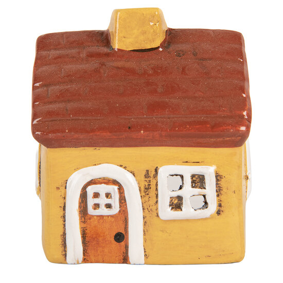 Clayre & Eef | Decoratie Huisje Geel Rood 8x7x10 cm | 6CE2197