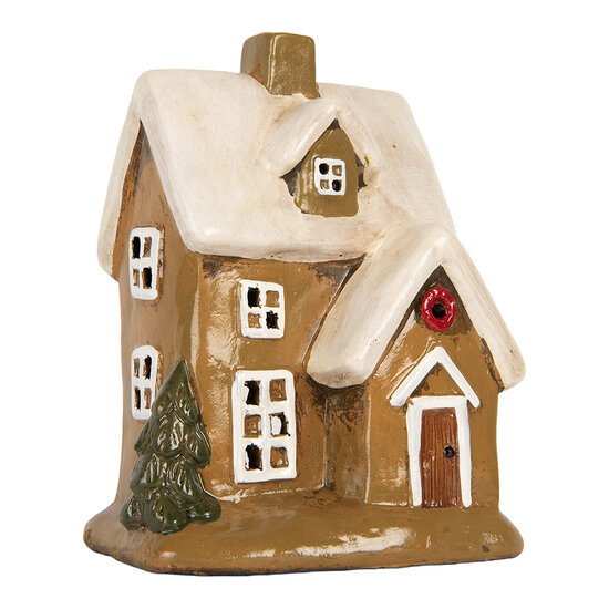 Clayre & Eef | Decoratie Huisje Bruin Beige 15x12x20 cm | 6CE2200