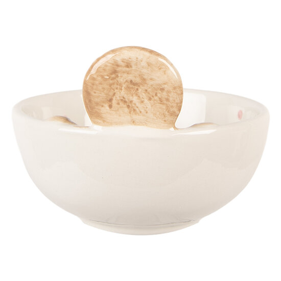 Clayre &amp; Eef   | Serveerschaaltje Wit Bruin &oslash; 13x9 cm / 250 ml | 6CE2217