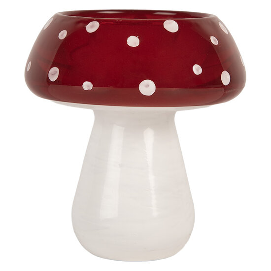 Clayre &amp; Eef   | Waxinelichthouder Paddenstoel Wit Rood &oslash; 8x9 cm | 6GL5198