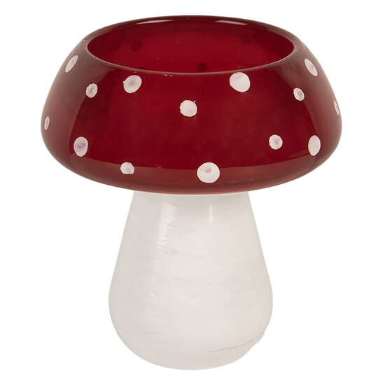 Clayre &amp; Eef   | Waxinelichthouder Paddenstoel Wit Rood &oslash; 8x9 cm | 6GL5198