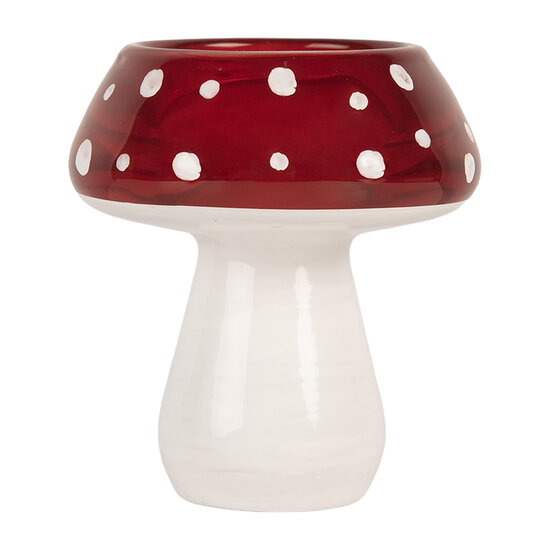 Clayre &amp; Eef   | Waxinelichthouder Paddenstoel Wit Rood &oslash; 7x7 cm | 6GL5199