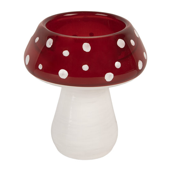 Clayre &amp; Eef   | Waxinelichthouder Paddenstoel Wit Rood &oslash; 7x7 cm | 6GL5199