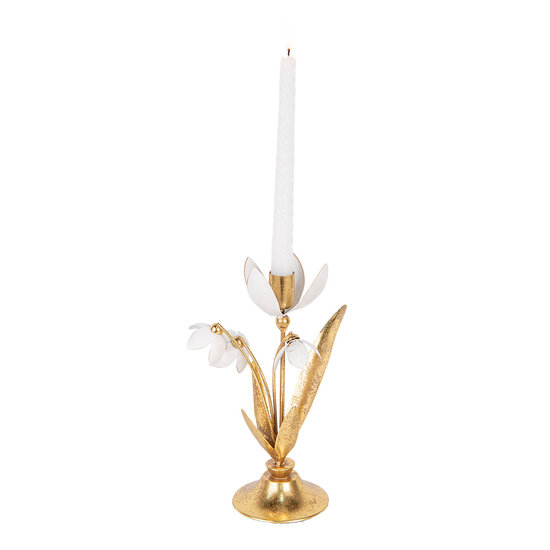Clayre &amp; Eef   | Kandelaar Goudkleurig Wit 14x10x25 cm | 6Y5804