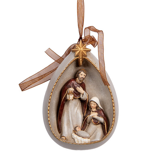 Clayre & Eef | Decoratie hanger Kerstgroep Beige Bruin 8x4x11 cm | 6PR5402