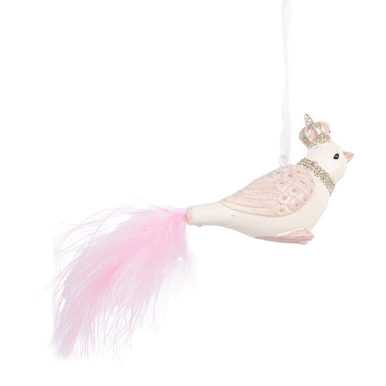 Clayre & Eef | Decoratie Hanger Vogel Wit Roze 8x5x5 cm | 6PR5657