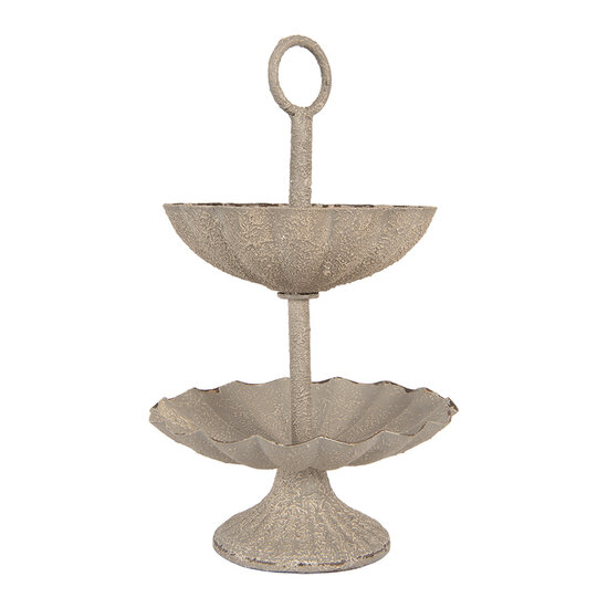 Clayre & Eef | Etagère 2 laags Grijs Beige ø 15x24 cm | 6Y5886