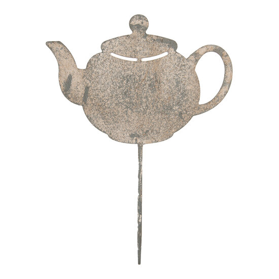 Clayre & Eef | Tuinsteker Theepot Grijs Beige 26x1x35 cm | 6Y5831
