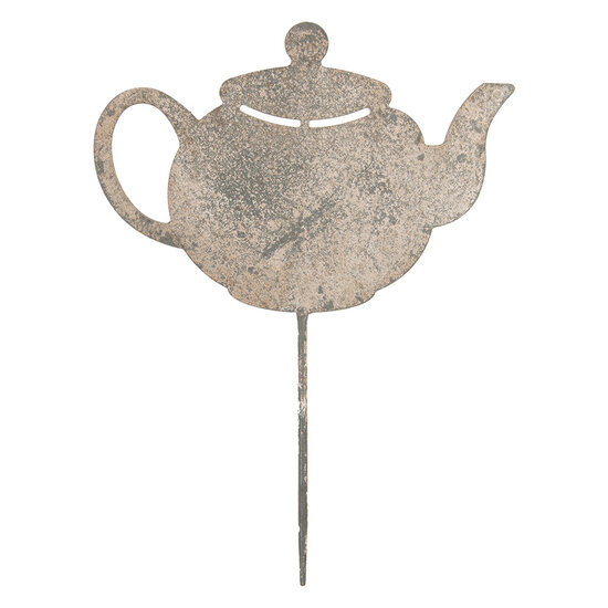 Clayre & Eef | Tuinsteker Theepot Grijs Beige 26x1x35 cm | 6Y5831