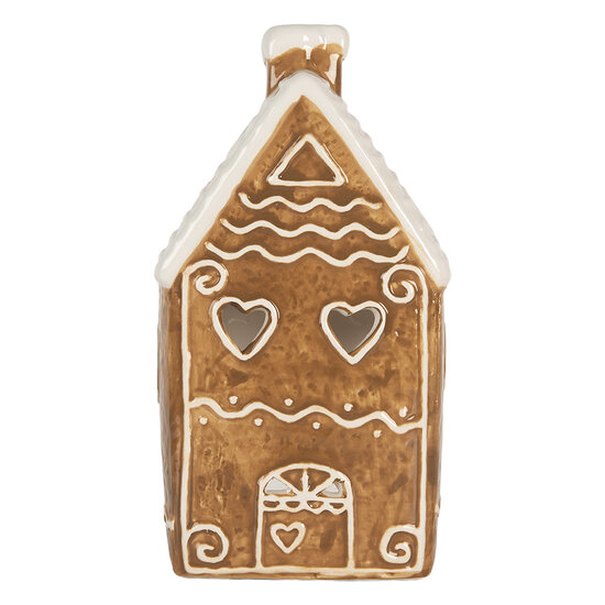 Clayre &amp; Eef   | Theelichthouder Kerst Huisje Bruin Wit 11x9x21 cm | 6CE2324
