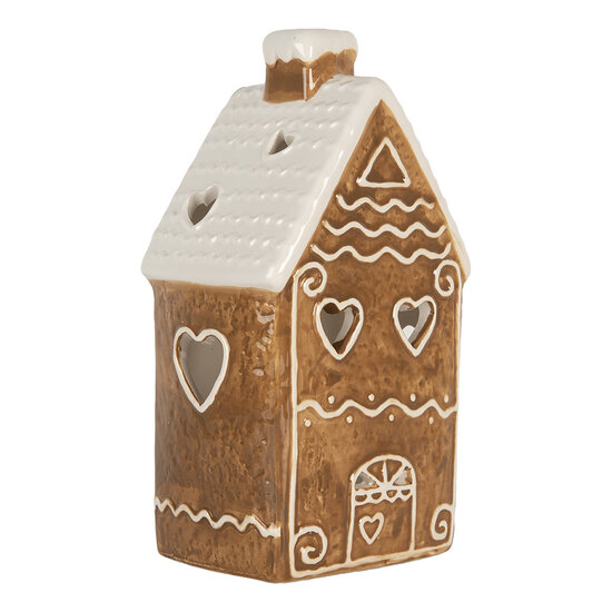 Clayre &amp; Eef   | Theelichthouder Kerst Huisje Bruin Wit 11x9x21 cm | 6CE2324