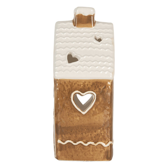 Clayre &amp; Eef   | Theelichthouder Kerst Huisje Bruin Wit 11x9x21 cm | 6CE2324