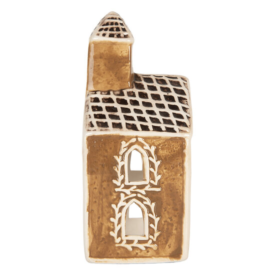Clayre &amp; Eef   | Theelichthouder Kerst Huisje Bruin Wit 8x7x17 cm | 6CE2326