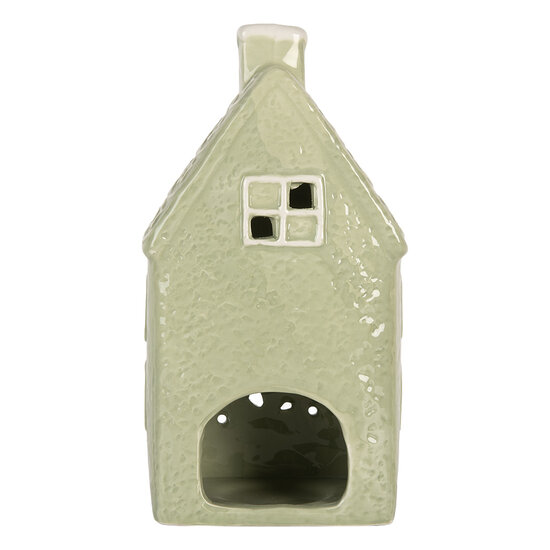 Clayre &amp; Eef   | Theelichthouder Kerst Huisje Groen Wit 11x9x21 cm | 6CE2328