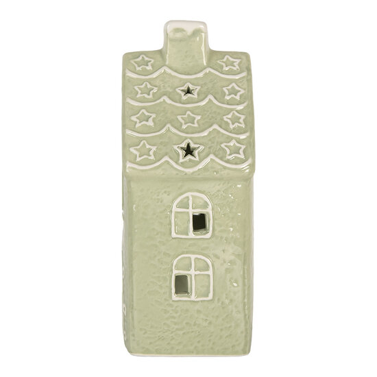 Clayre &amp; Eef   | Theelichthouder Kerst Huisje Groen Wit 11x9x21 cm | 6CE2328