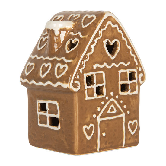 Clayre &amp; Eef   | Decoratie Huisje met LED Bruin Wit 8x6x11 cm | 6CE2329