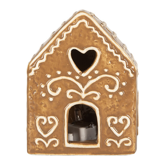 Clayre &amp; Eef   | Decoratie Huisje met LED Bruin Wit 8x6x10 cm | 6CE2330