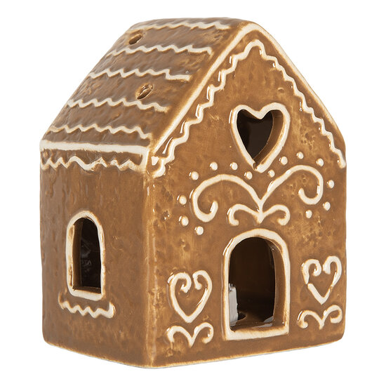 Clayre &amp; Eef   | Decoratie Huisje met LED Bruin Wit 8x6x10 cm | 6CE2330