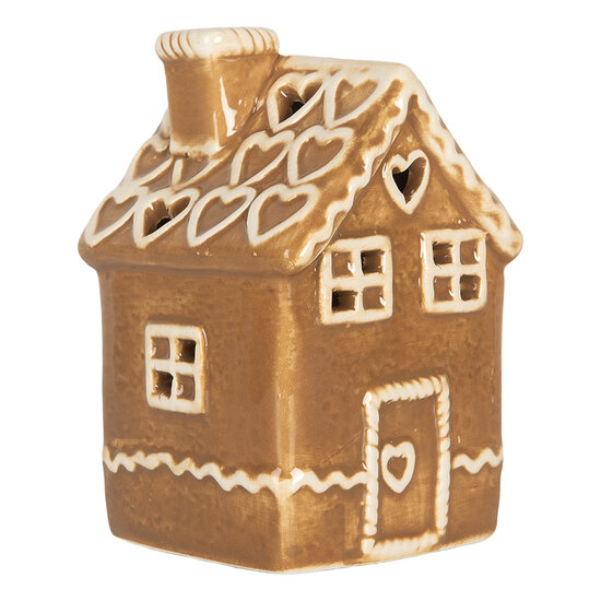 Clayre &amp; Eef   | Decoratie Huisje met LED Bruin Wit 7x7x11 cm | 6CE2331