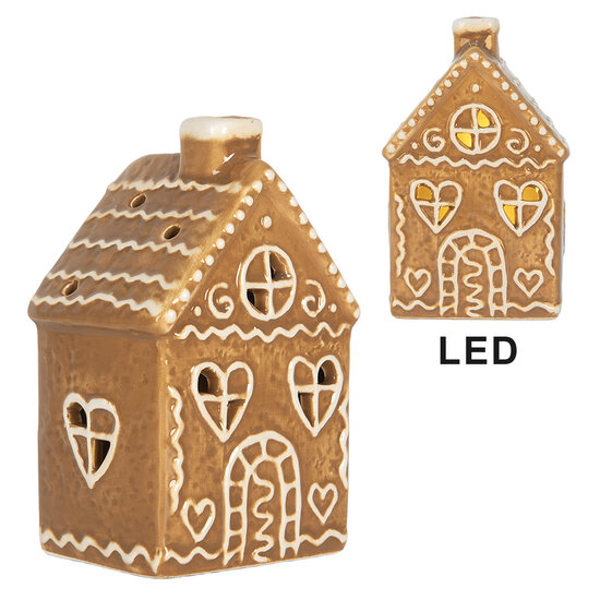 Clayre &amp; Eef   | Decoratie Huisje met LED Bruin Wit 7x6x12 cm | 6CE2332