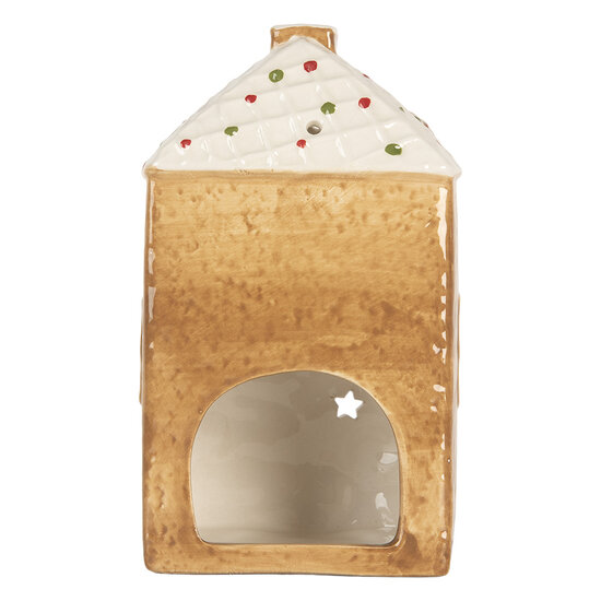 Clayre &amp; Eef   | Theelichthouder Kerst Huisje Bruin Wit 9x7x16 cm | 6CE2334