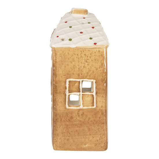 Clayre &amp; Eef   | Theelichthouder Kerst Huisje Bruin Wit 9x7x16 cm | 6CE2334